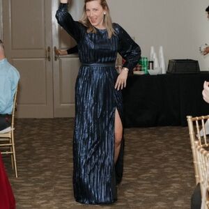 Dress the Population Metallic Blue Gown